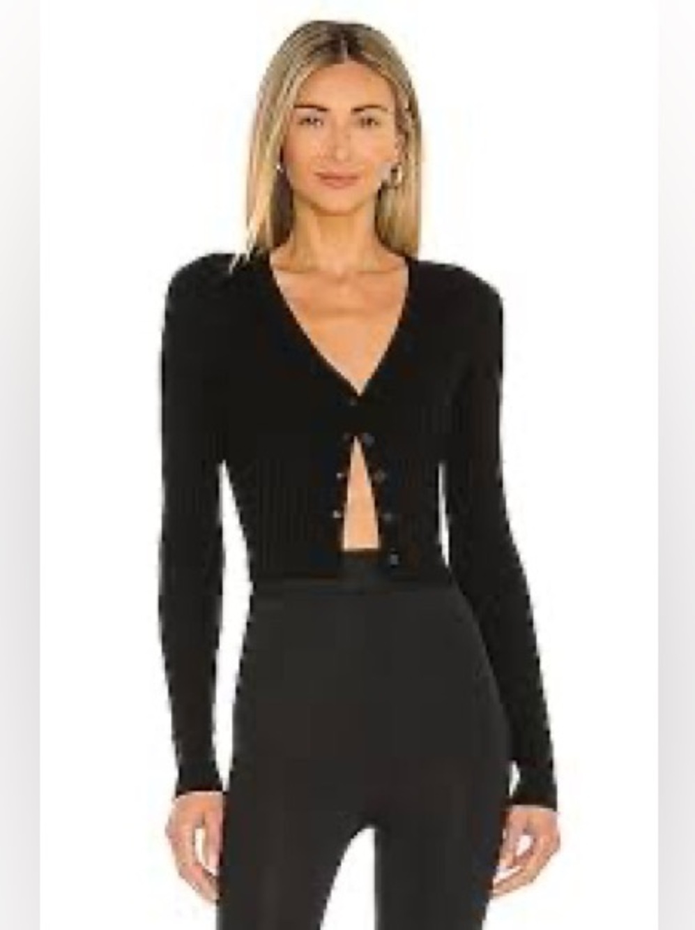 525 America Rib Cropped V-Neck Cardigan Black Small